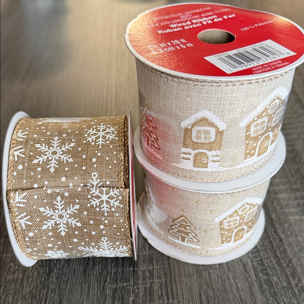 Festive Ribbon Set - Snowflake and Gingerbread House Design
